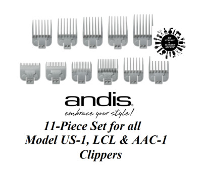 ANDIS 11pc Snap-On Attachment Guide COMB SET for US-1,LCL,AAC-1,Tackmate Clipper