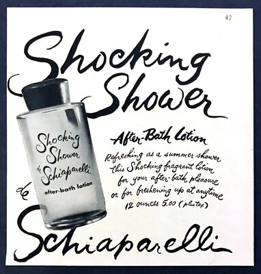 1953 Schiaparelli Shocking Shower After-Bath Lotion photo vintage print ad
