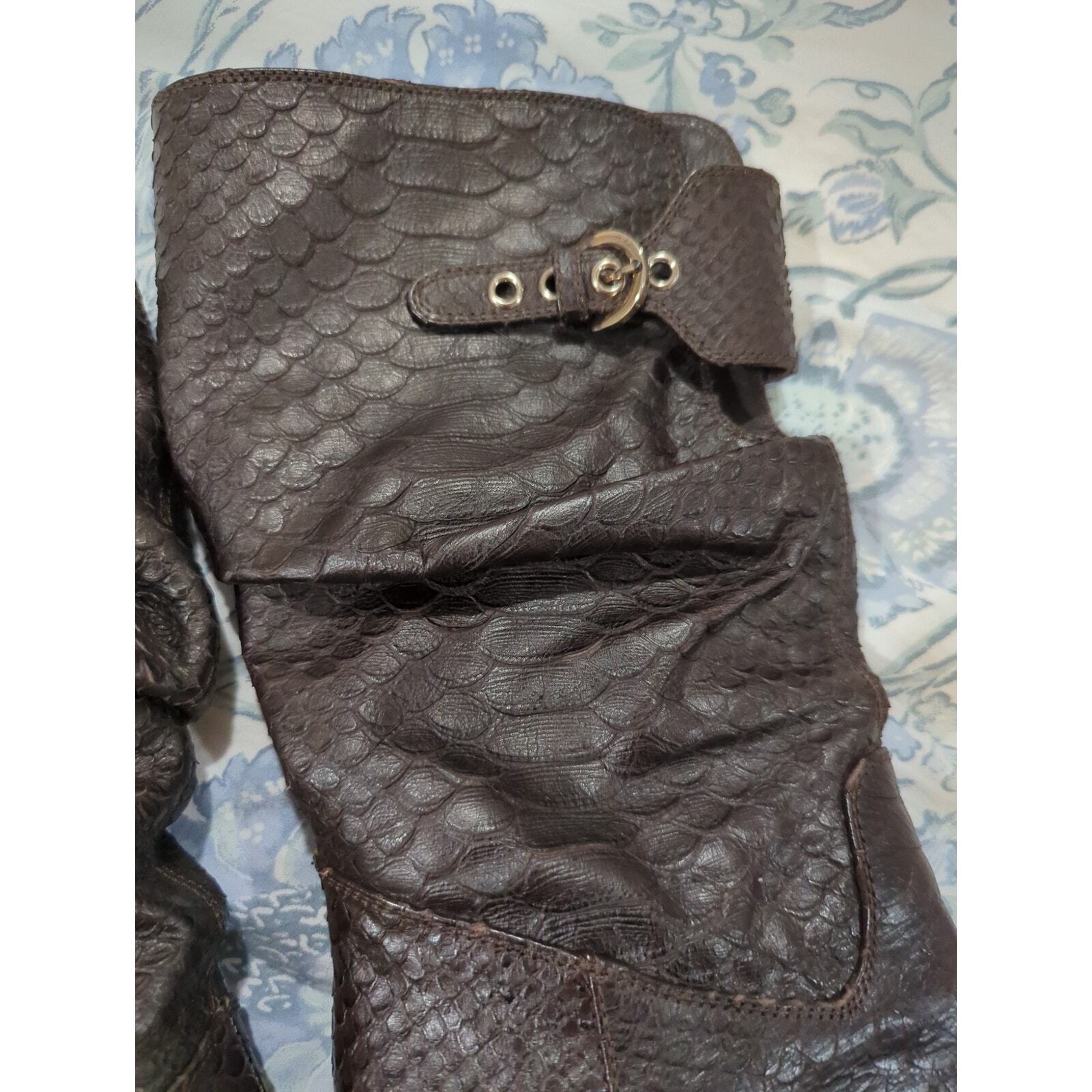 Sergio Rossi Python Dark Brown Slouchy Buckle Hee… - image 2