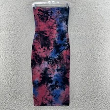 Fashion Nova Womens M Black Blue Pink Tie Dye Strapless Bodycon Stretch Dress