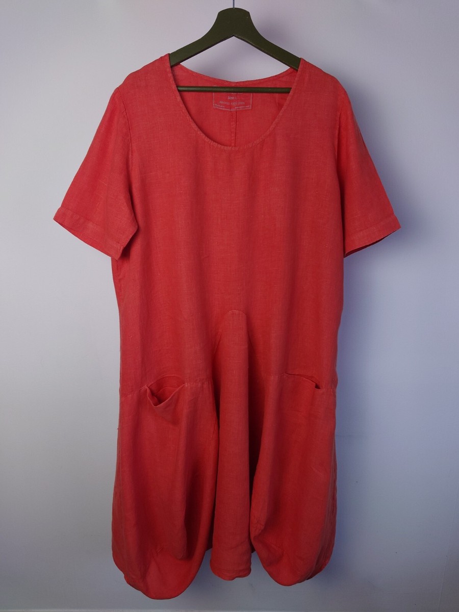 Grizas Dress 100% washed linen Draped hem maxi/Midi Orange size