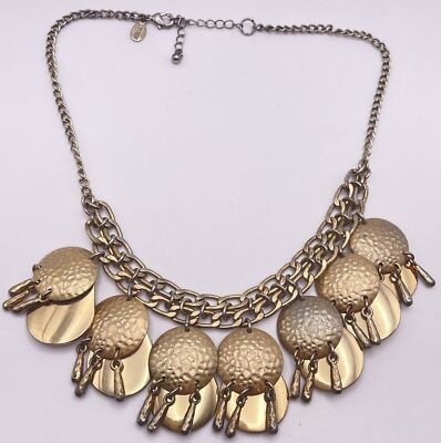 Express Boho Tribal Metal Chain Statement Necklace Textured Medallion Charms