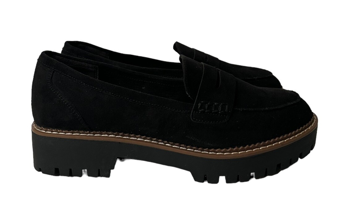 Womens Jellypop Paris Chunky Loafers Black Faux Suede… Gem