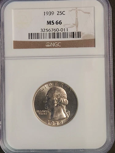 1939-P Silver Washington Quarter NGC MS66