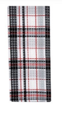 Waffle Weave Dish Towel Farmhouse Festive Design Black Gray Red Plaid Christmas