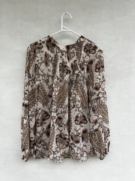 🎈 WITCHERY GOLD BEIGE PAISLY floral shirt Tee Top Blouse 8 Xs