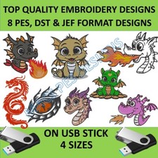 8 Cute Baby Dragon Machine Embroidery Designs fire Baby Dragons File on USB