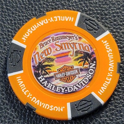 NEW SMYRNA BEACH HD ~ FLORIDA (Orange Full Color) Harley Poker Chip (CLOSED)
