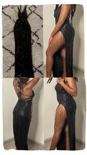 Black Sequin Dress With Long Slit