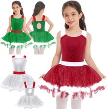 Kid Girl Christmas Tutu Dress Sequins Ballet Dance Leotard Ice Figure Skating