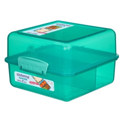 6 Stück - Sistema Lunchbox Cube To Go, 1,4 Liter, 14,5x15x9,5cm - Mint/Blau/Rosa