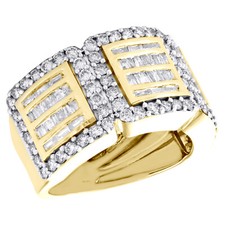 10K Yellow Gold Round  Baguette Diamond Wedding Band 12mm Statement Ring 2 CT.