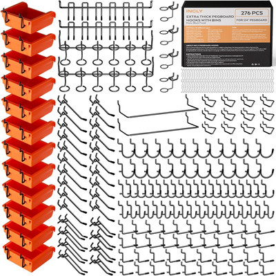 276PCS Extra Thick 1/4'' Pegboard Accessories Organizer Kit, Heavy Duty Black ...