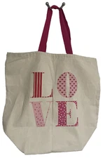 LOVE Canvas Shopping Carry Tote Natural Fiber Large 20 x19 x 9 in Double Handles