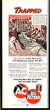 1953 AC OIL FILTERS TRAPPED INDIAN RHINOCEROS  VINTAGE MAGAZINE PRINT AD