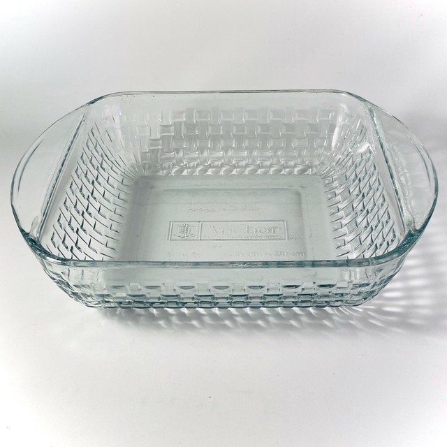 Anchor Hocking Clear Glass Basketweave 2 QT Square Baker Casserole