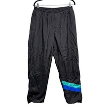 John Weitz Activewear Mens Vintage Black Nylon Track Pants Stripe Medium