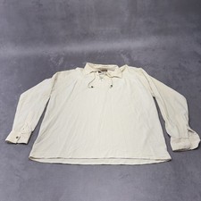 Artesanias Ishka cream Lace Up Collared Long Sleeve Top boho 100 cotton