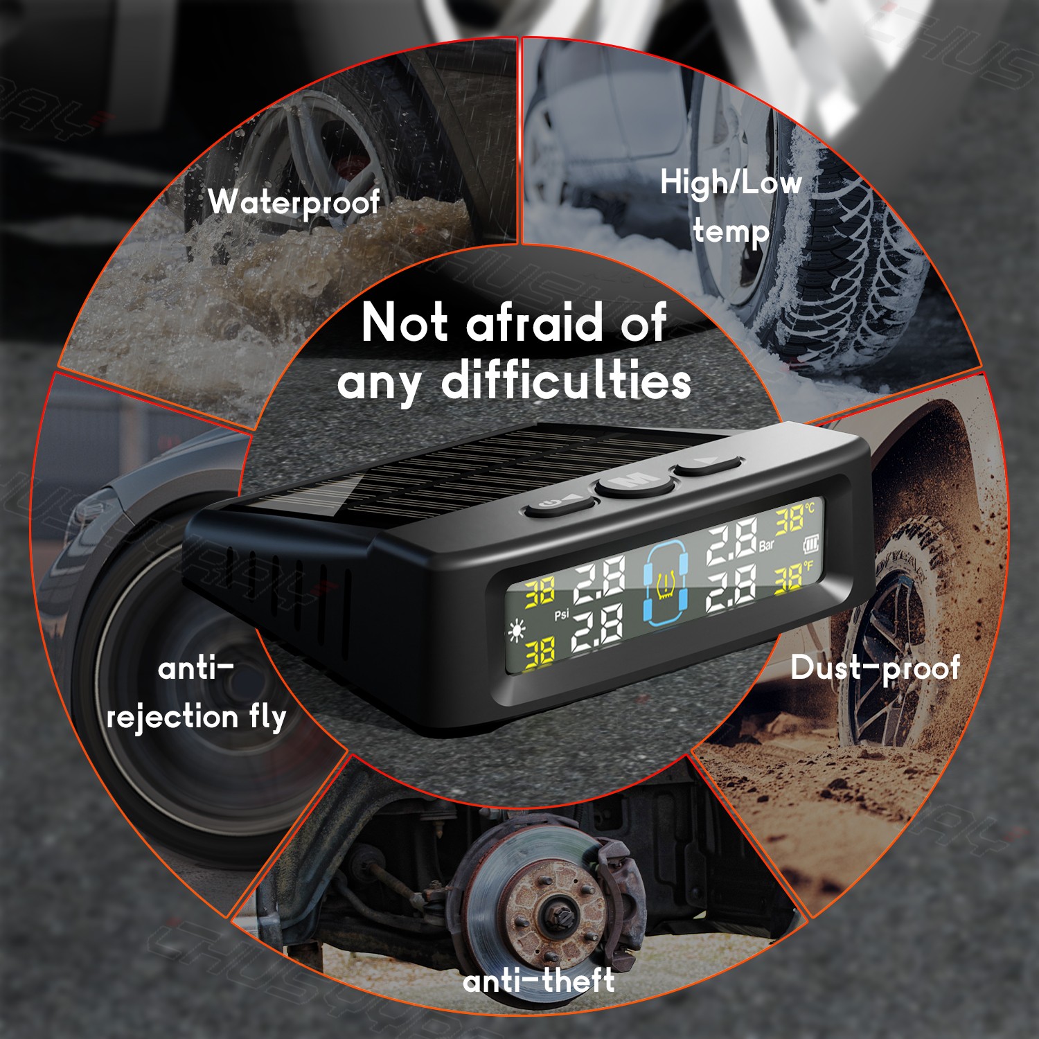 Wireless TPMS Car Tire Tyre Pressure Monitoring System With 4 Internal Sensors