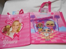 LOT 2 NEW PINK GIRLS REUSABLE TOTE SHOPPING BAGS L.O.L. SURPRISE & JO JO SIWA