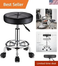Round Rolling Stool with Wheels Height Adjustable Swivel Stool Chair for Spa ...