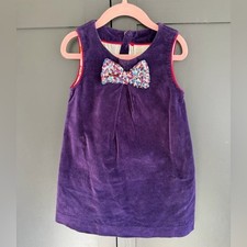 Mini Boden Purple Dress with Sequin Bow  Red Trim  Sweets Lining  3-4 Years