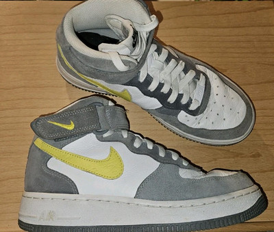 Nike By You Air Force 1 Mid Mens Size 6 DN4163-991 Gray Yellow Clean Shoe EUC