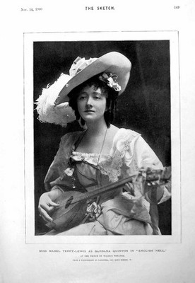 Antiker Druck Miss Mabel Terry-Lewis Englisch Nell James Grieg Cartoon 1900