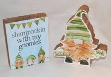 Primitives by Kathy St Patricks Day Gnome Lot 2 Sign Sitter Luck Shamrock Irish
