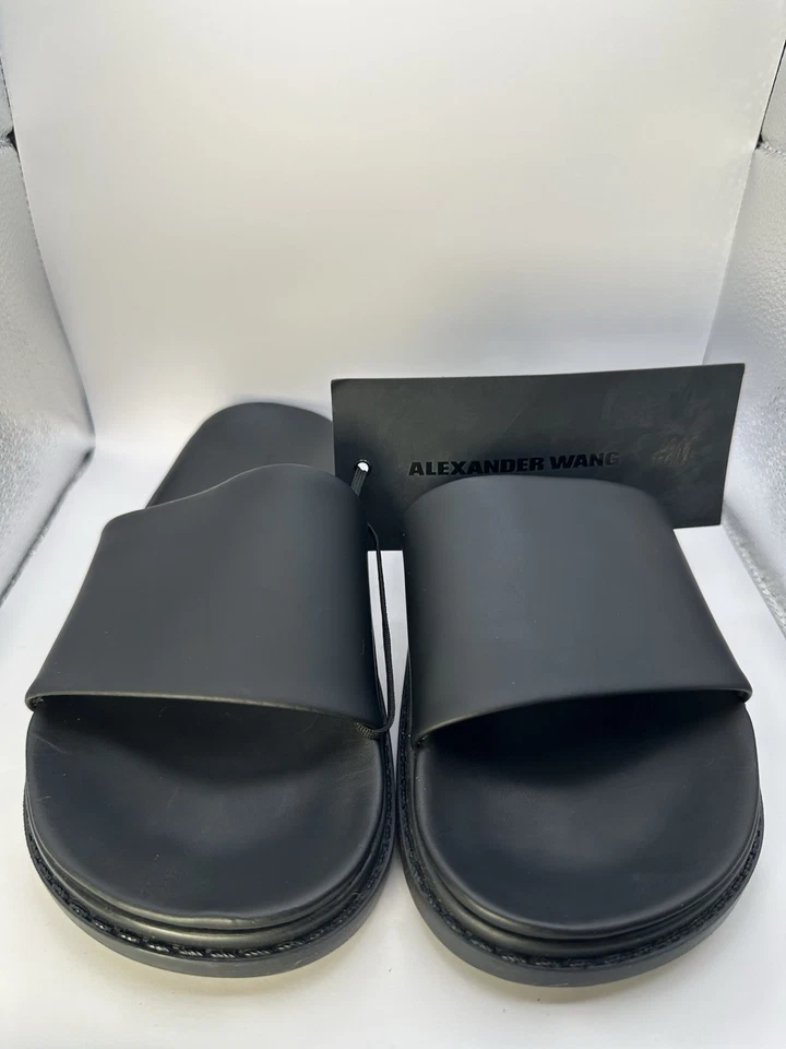 NEW ALEXANDER WANG x H&M UniSex Black Leather Slides Sandals US 7 EUR 38 Men’s 5 - Image 3 of 4