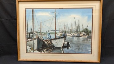 Vintage Framed Art Docks of Tarpon Springs Florida by S. David Basch 1970's-80's