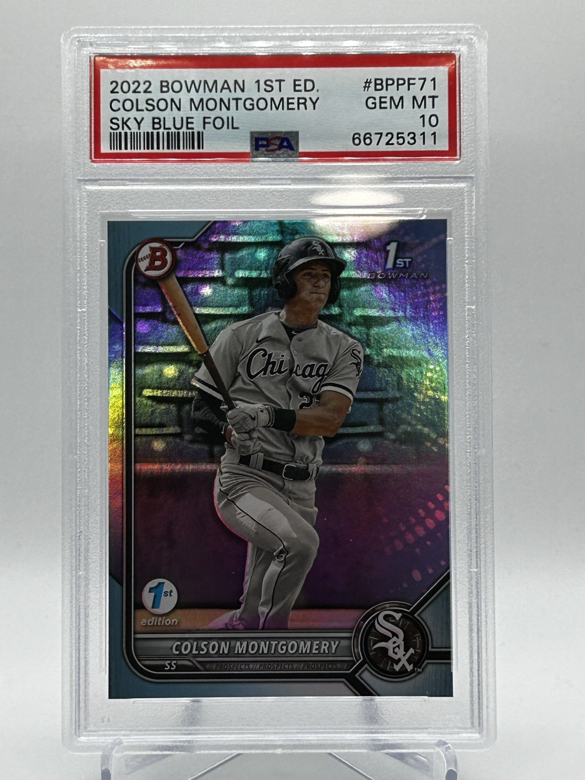 2022 Bowman 1st Edition Colson Montgomery RC Sky Blue Foil #BPPF71 PSA 10