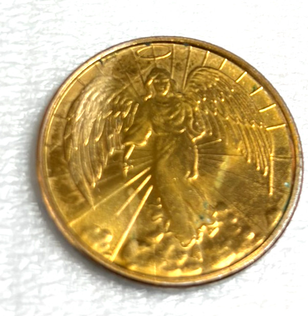 Vintage rare double sided Guardian Angel coin/gold religious prayer coin