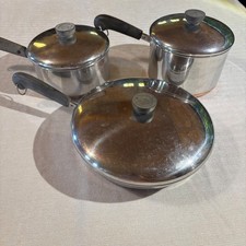 VTG Revere Ware Copper Bottom 6 Piece Set 10in Skillet 3qt 2qt Saucepans Lids