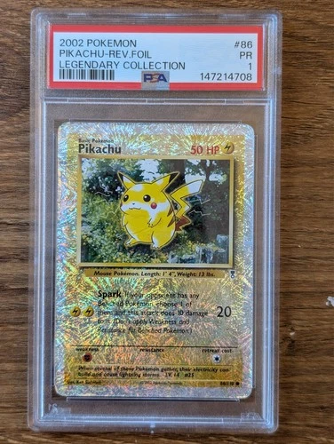2002 Pokemon Legendary Collection PSA 1 PIKACHU Reverse Foil Holo #86 POOR PR