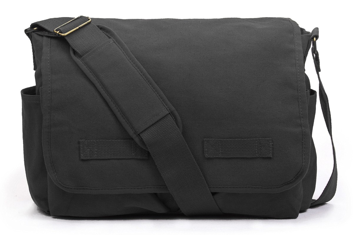 Vintage Canvas Messenger Bag - Large Black Shoulder Bag | eBay