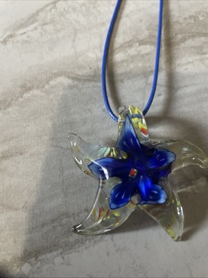 Blown Glass Starfish Pendant Necklace With 20 Inch Wax Corded Leather Cheap Gift