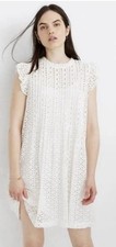 Madewell White Eyelet Lace Ruffle Sleeve Knee Length 100% Cotton Dress S