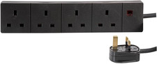 Image of PRO ELEC 4-Gang Mains Extension Lead, 1M Black, 13A UK Plug