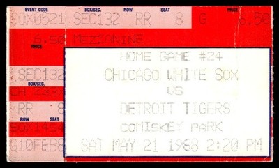 1988 Comiskey Park Ticket May 21 White Sox vs Tigers