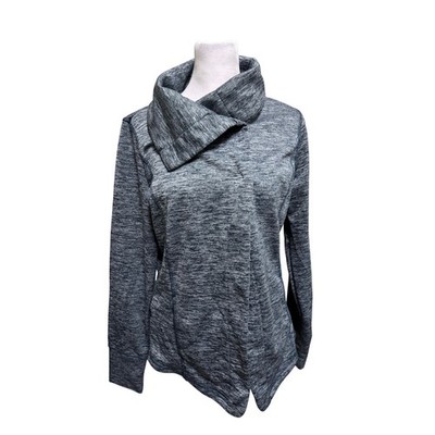 Eddie Bauer Cowl Neck Asymmetrical Jacket Size Medium Blue Knit Snap Up Pockets