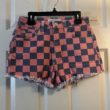 Ladies Almost Famous Checkerboard Cutoff Jean Shorts size 1