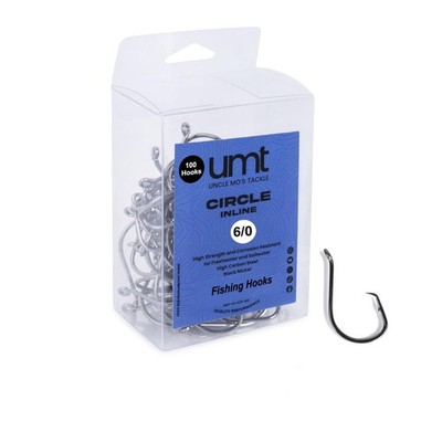 UMT 100 Pack Inline Fishing Circle Hooks Size 6/0 Black Nickel High Carbon St...