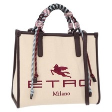 ETRO Tote Bag Canvas 2way White Gold Auth 152...