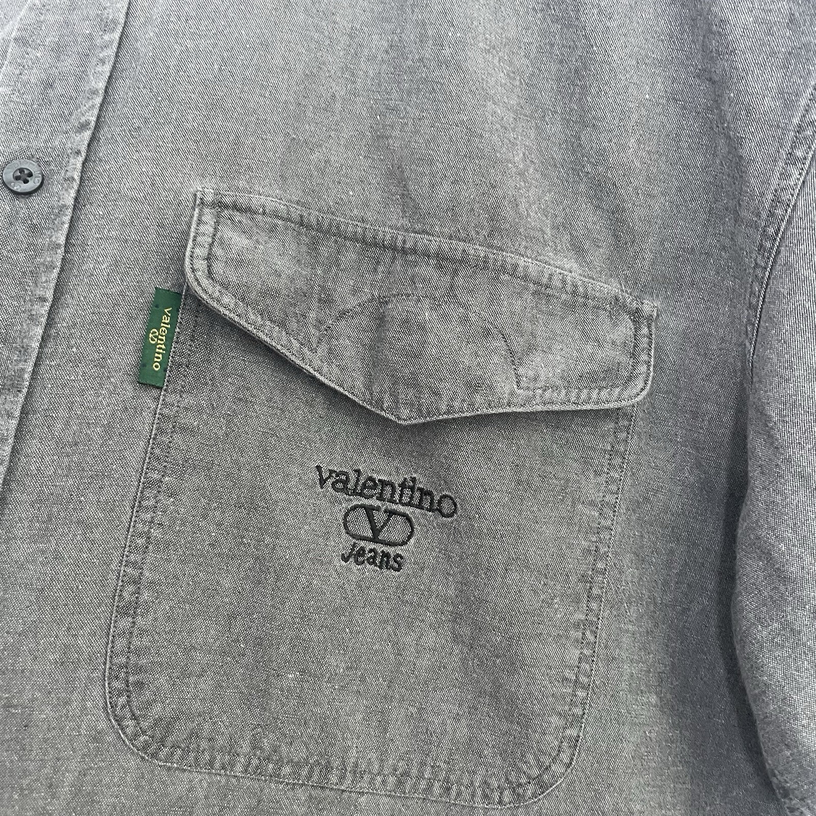 Vintage Valentino Jeans Shirt Sz 42 Grey Chambray Denim 80s 90s Button Up Logo thumbnail 5