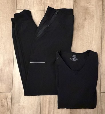 Cherokee Infinity Scrub Set-Women's XS Split Round Neck/S Tall Joggers-Black