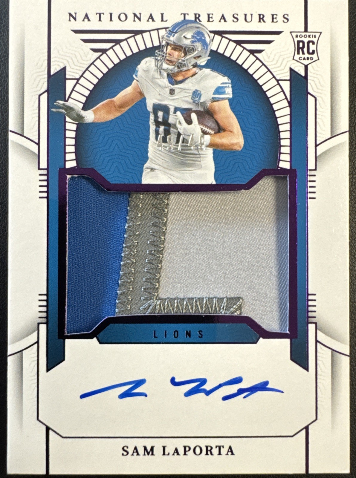 Sam LaPorta Panini National Treasures #187 Patch Autograph-Purple