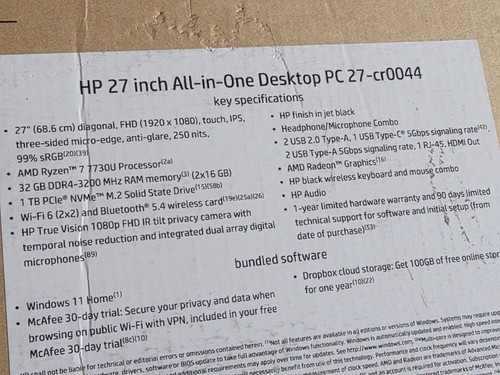 HP 27" Touchscreen AIO Desktop, AMD Ryzen 7 7730U, 32GB RAM, 1TB SSD, Black NEW! - Picture 6 of 8