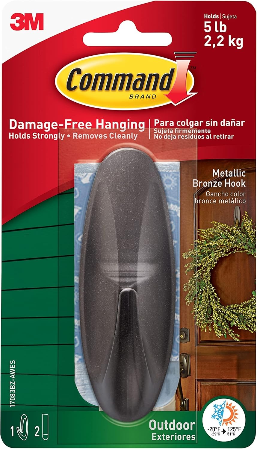 Command Large Designer Metallic Bronze Hook with Adhesive Strips - for Hanging