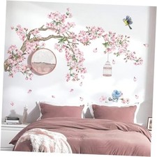 Cherry Blossom Tree Branch Wall Decals Pink Flower Birds Wall Stickers